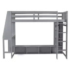 Letto a soppalco da gioco singolo con scrivania e LED, struttura letto a soppalco in legno con ripiani e appendiabiti