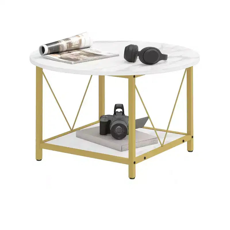 Tavolino da caffè rotondo a 2 ripiani dal design moderno con mensola aperta, in legno, per ufficio e soggiorno