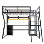 Letto a soppalco Full Metal Gaming con LED e postazione di lavoro integrata, letto a soppalco alto Full Size con armadio contenitore, nero