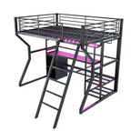 Letto a soppalco Full Metal Gaming con LED e postazione di lavoro integrata, letto a soppalco alto Full Size con armadio contenitore, nero