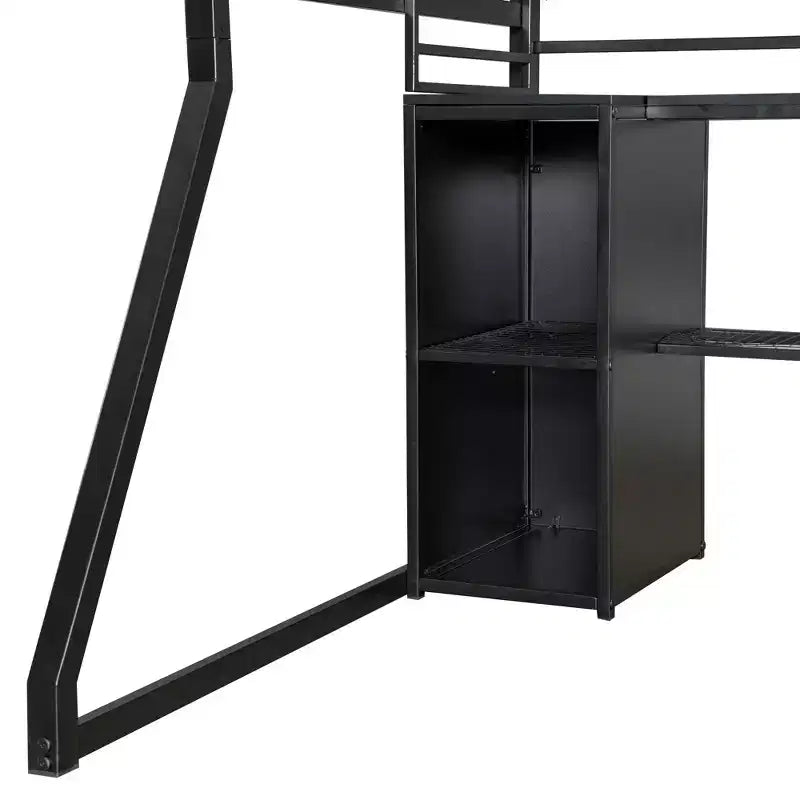Letto a soppalco Full Metal Gaming con LED e postazione di lavoro integrata, letto a soppalco alto Full Size con armadio contenitore, nero