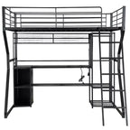 Letto a soppalco Full Metal Gaming con LED e postazione di lavoro integrata, letto a soppalco alto Full Size con armadio contenitore, nero