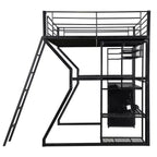 Letto a soppalco Full Metal Gaming con LED e postazione di lavoro integrata, letto a soppalco alto Full Size con armadio contenitore, nero