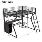 Letto a soppalco Full Metal Gaming con LED e postazione di lavoro integrata, letto a soppalco alto Full Size con armadio contenitore, nero