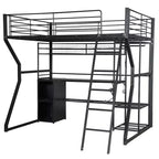 Letto a soppalco Full Metal Gaming con LED e postazione di lavoro integrata, letto a soppalco alto Full Size con armadio contenitore, nero