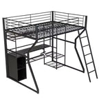 Letto a soppalco Full Metal Gaming con LED e postazione di lavoro integrata, letto a soppalco alto Full Size con armadio contenitore, nero