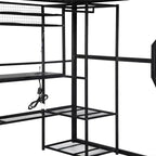 Letto a soppalco Full Metal Gaming con LED e postazione di lavoro integrata, letto a soppalco alto Full Size con armadio contenitore, nero