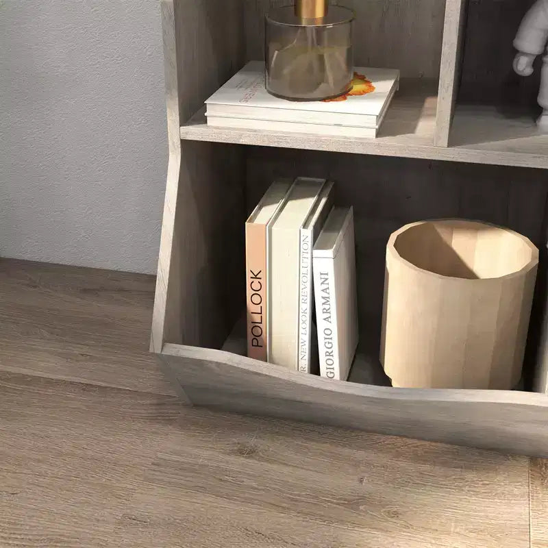 Armadio porta giocattoli per bambini con 3 ripiani aperti e 2 contenitori inclinabili per libri e giocattoli, design antiribaltamento, mobiletto in legno resistente per cameretta e sala giochi