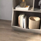 Armadio porta giocattoli per bambini con 3 ripiani aperti e 2 contenitori inclinabili per libri e giocattoli, design antiribaltamento, mobiletto in legno resistente per cameretta e sala giochi