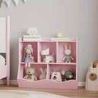 Armadio porta giocattoli per bambini con 3 ripiani aperti e 2 contenitori inclinabili per libri e giocattoli, design antiribaltamento, mobiletto in legno resistente per cameretta e sala giochi