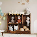 Kids Toy Storage Cabinet with 3 Open Shelves and 2 Tilt Bins for Books and Toys, Anti-Tip Design, Durable Wood Cabinet for Playroom Bedroom