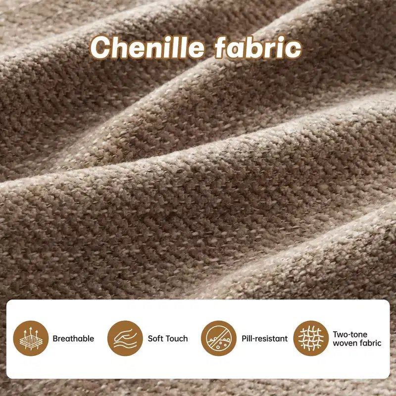 Divano sezionale a L 74 Beige Cloud con pouf in morbido tessuto ciniglia e schiuma ad alta densità per salotti