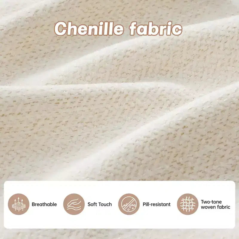 Divano sezionale a L 74 Beige Cloud con pouf in morbido tessuto ciniglia e schiuma ad alta densità per salotti