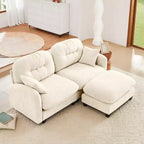 74 Beige Cloud Sectional L-Shaped Couch With Ottoman Soft Chenille Fabric High-Density Foam for Living Rooms