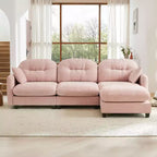 Divano componibile a L a 3 posti in tessuto ciniglia beige con pouf per soggiorno