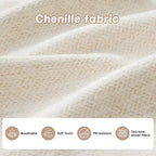 Divano componibile a L a 3 posti in tessuto ciniglia beige con pouf per soggiorno