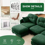 Divano componibile a L in ciniglia beige con pouf e base in legno di alta qualità per salotti