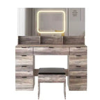 Set toilette da trucco con mobile a 3 specchi e 9 cassetti, in truciolato grigio laminato con melaminico testurizzato