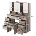 Set toilette da trucco con mobile a 3 specchi e 9 cassetti, in truciolato grigio laminato con melaminico testurizzato