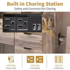 Set toilette da trucco con mobile a 3 specchi e 9 cassetti, in truciolato grigio laminato con melaminico testurizzato