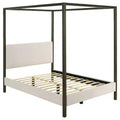 Coaster,Monroe Upholstered Queen Canopy Bed Vanilla