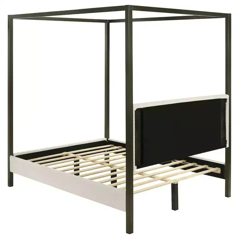 Coaster, letto a baldacchino Monroe imbottito Queen color vaniglia