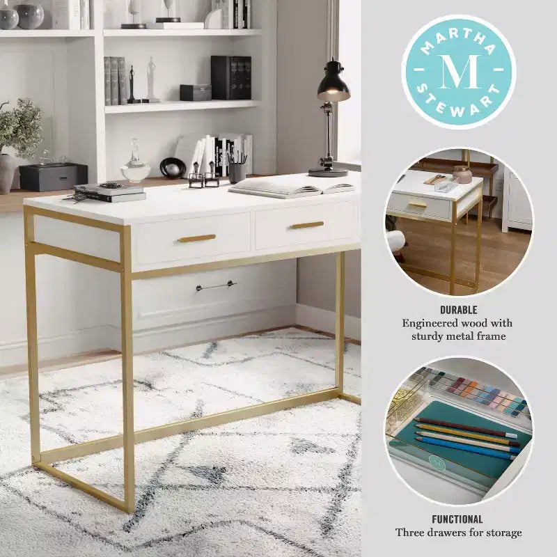 Scrivania Martha Stewart Ollie per ufficio con 3 cassetti