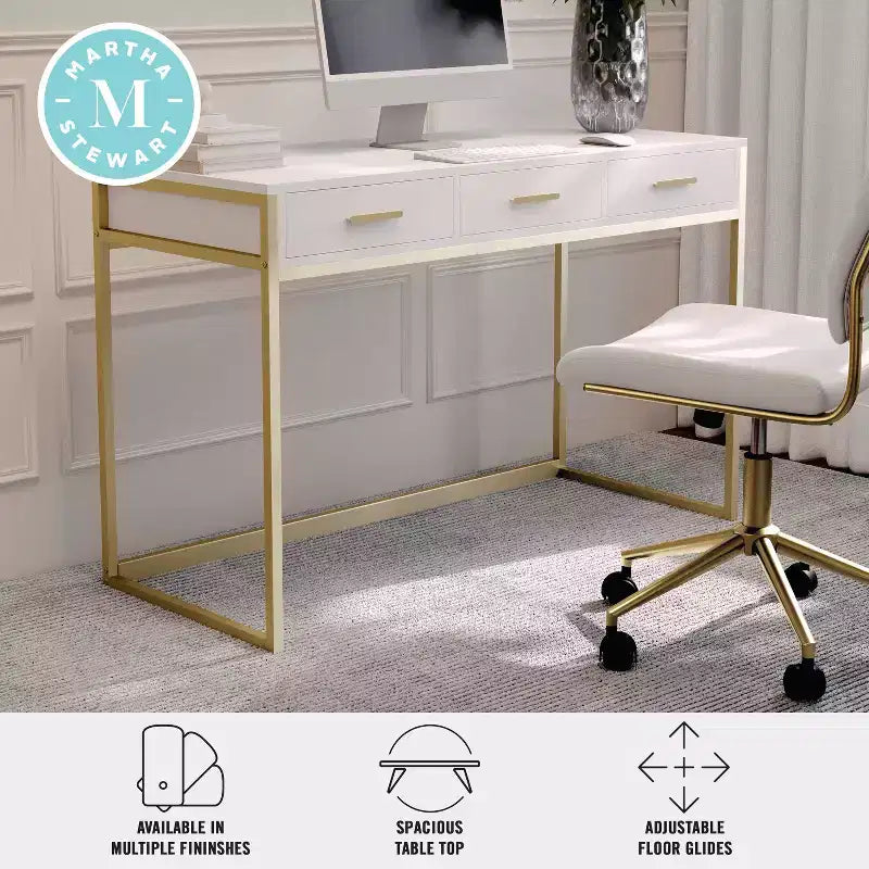 Scrivania Martha Stewart Ollie per ufficio con 3 cassetti