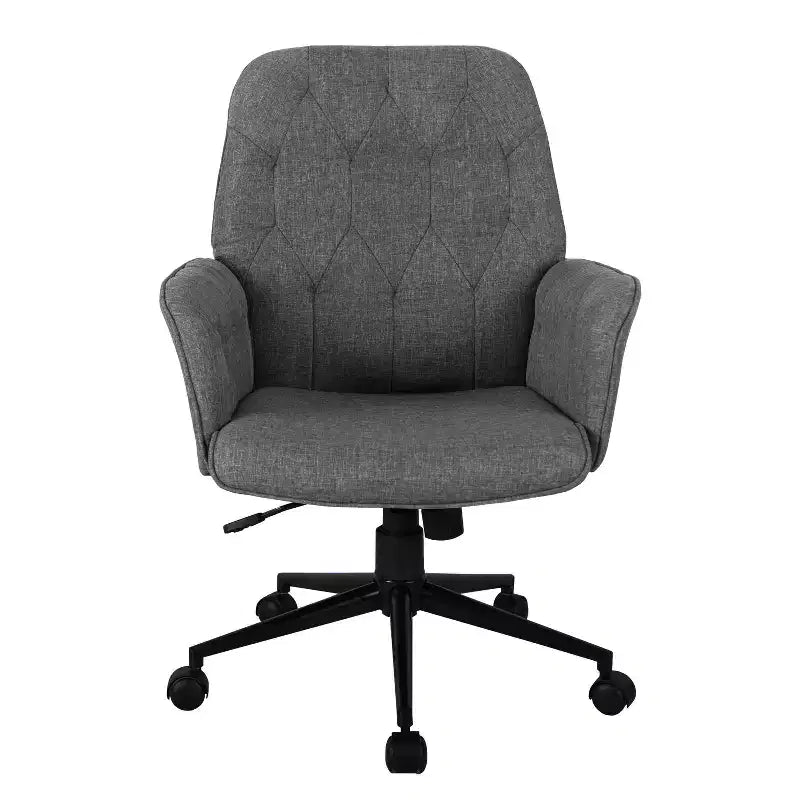 Sedia da scrivania moderna Okak per ufficio domestico, sedia da trucco imbottita capitonné con braccioli e ruote, sedia girevole a 360° per sala lettura, studio, grigio
