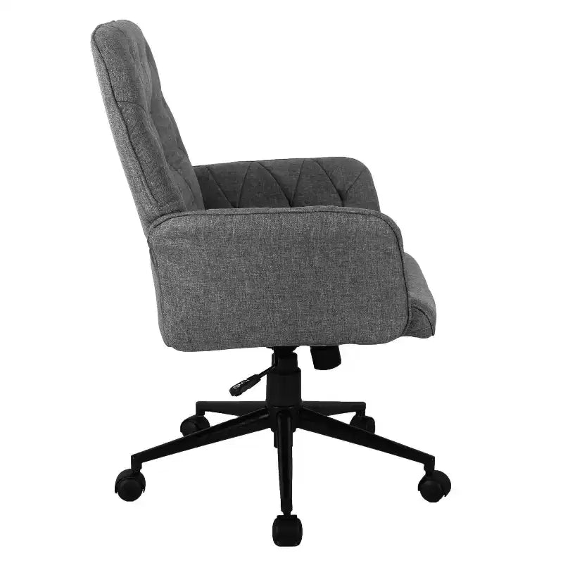 Sedia da scrivania moderna Okak per ufficio domestico, sedia da trucco imbottita capitonné con braccioli e ruote, sedia girevole a 360° per sala lettura, studio, grigio