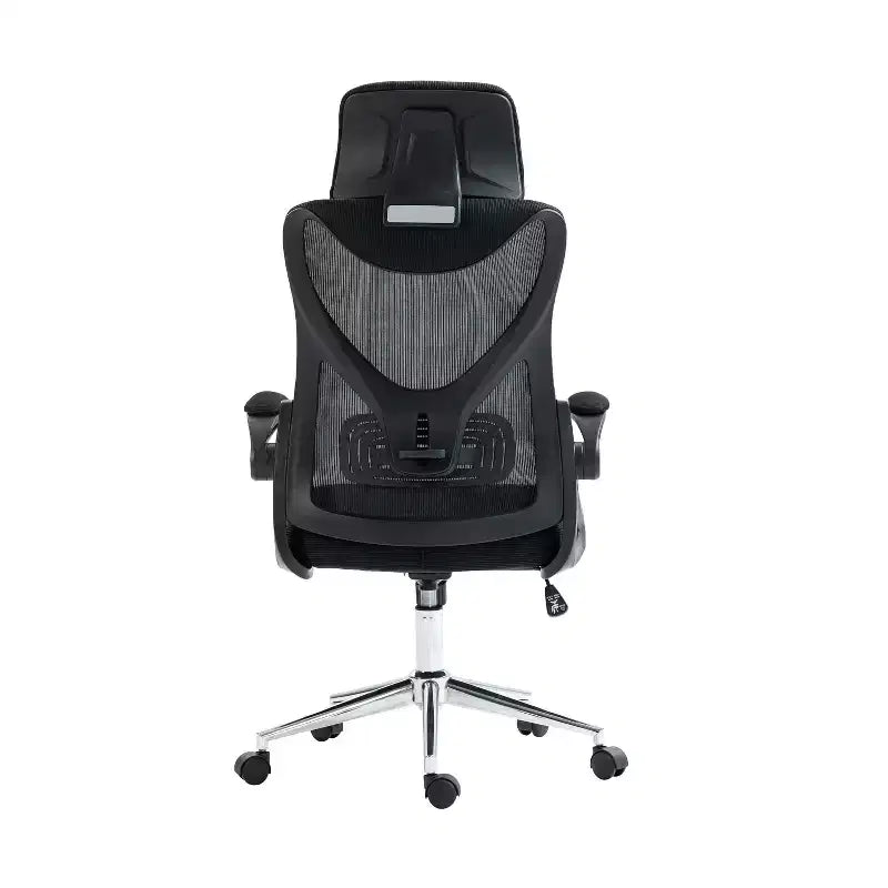 Sedia da Ufficio Ergonomica in Rete Okak, Sedia da Scrivania con Poggiatesta e Supporto Lombare, Sedia con Base a Crociera Cromata per Ufficio, Casa, Nera