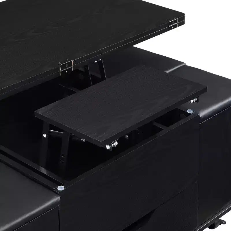 Tavolino da caffè multi-funzione moderno Zeus & Ruta con piano sollevabile, contenitore nascosto, 4 sgabelli e rotelle, perfetto per soggiorni moderni