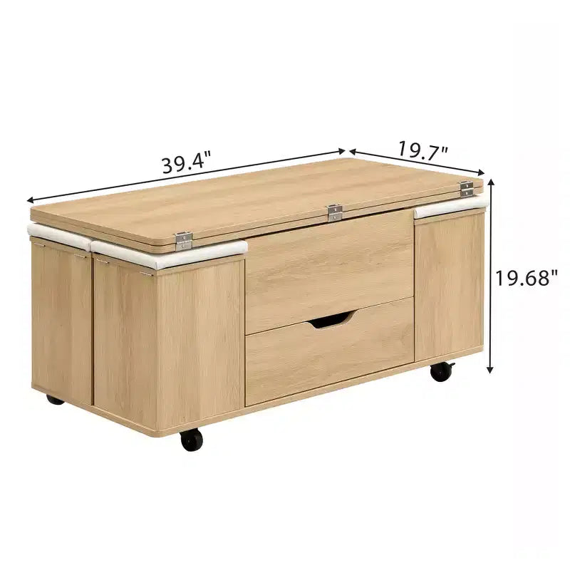 Tavolino da caffè multi-funzione moderno Zeus & Ruta con piano sollevabile, contenitore nascosto, 4 sgabelli e rotelle, perfetto per soggiorni moderni