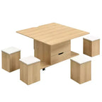 Tavolino da caffè multi-funzione moderno Zeus & Ruta con piano sollevabile, contenitore nascosto, 4 sgabelli e rotelle, perfetto per soggiorni moderni