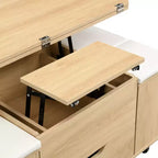 Tavolino da caffè multi-funzione moderno Zeus & Ruta con piano sollevabile, contenitore nascosto, 4 sgabelli e rotelle, perfetto per soggiorni moderni