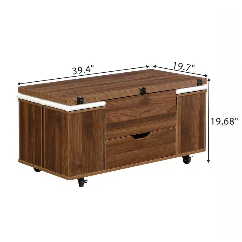 Tavolino da caffè multi-funzione moderno Zeus & Ruta con piano sollevabile, contenitore nascosto, 4 sgabelli e rotelle, perfetto per soggiorni moderni