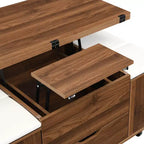 Tavolino da caffè multi-funzione moderno Zeus & Ruta con piano sollevabile, contenitore nascosto, 4 sgabelli e rotelle, perfetto per soggiorni moderni