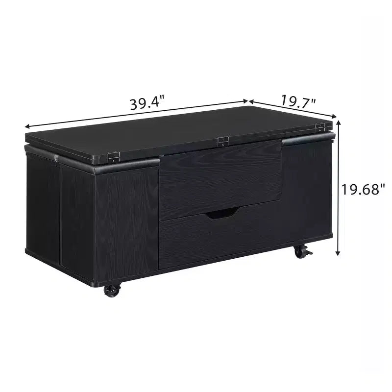 Tavolino da caffè multi-funzione moderno Zeus & Ruta con piano sollevabile, contenitore nascosto, 4 sgabelli e rotelle, perfetto per soggiorni moderni