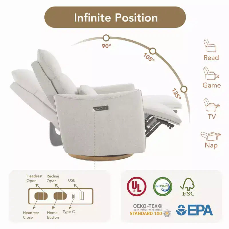 Spruce & Spring Poltrona reclinabile girevole elettrica doppio motore con cuscino lombare per cameretta