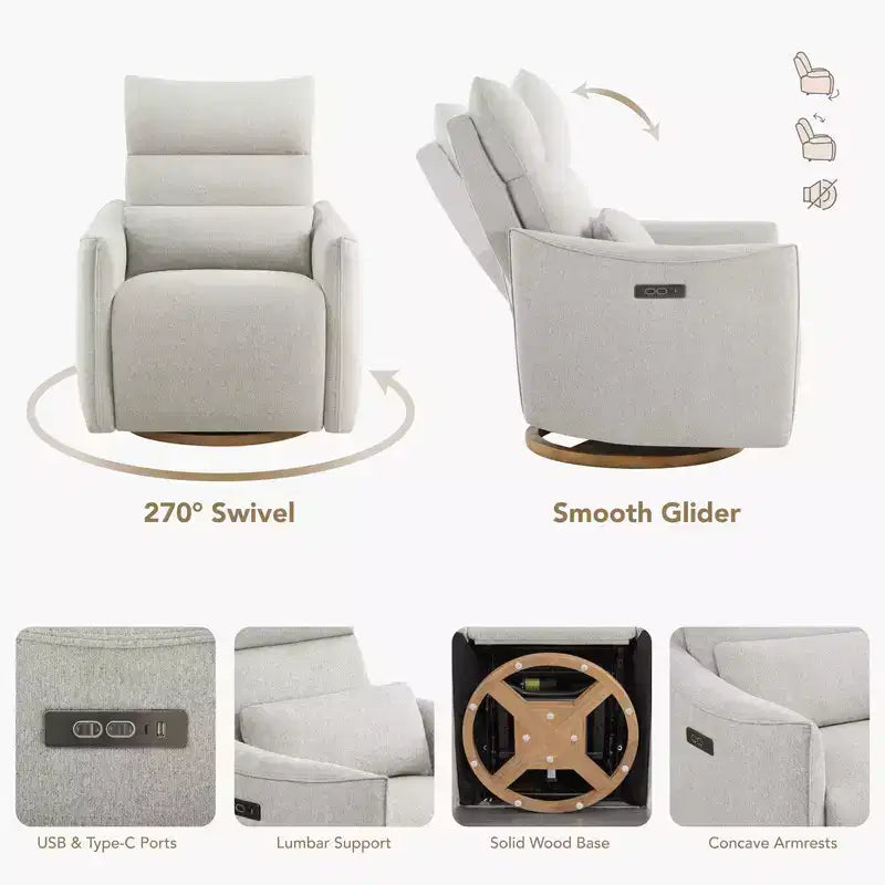 Spruce & Spring Poltrona reclinabile girevole elettrica doppio motore con cuscino lombare per cameretta