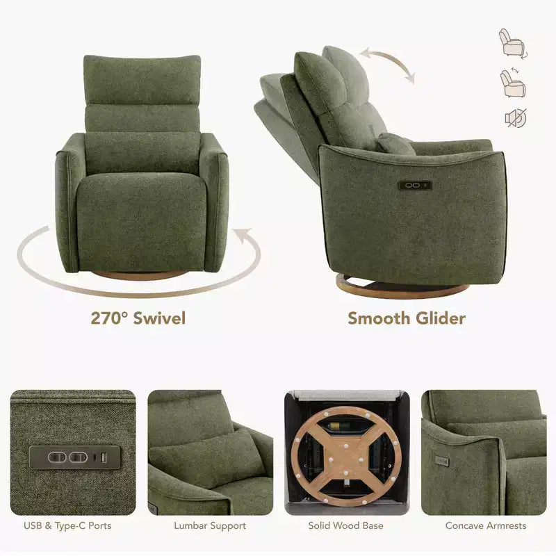 Spruce & Spring Poltrona reclinabile girevole elettrica doppio motore con cuscino lombare per cameretta