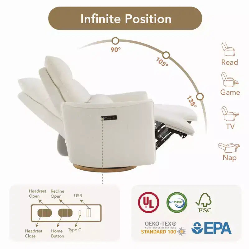 Spruce & Spring Poltrona reclinabile girevole elettrica doppio motore con cuscino lombare per cameretta