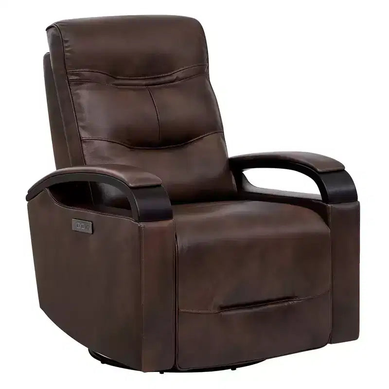 Poltrona reclinabile girevole con movimento a dondolo Spruce & Spring Leather Power con poggiatesta motorizzato