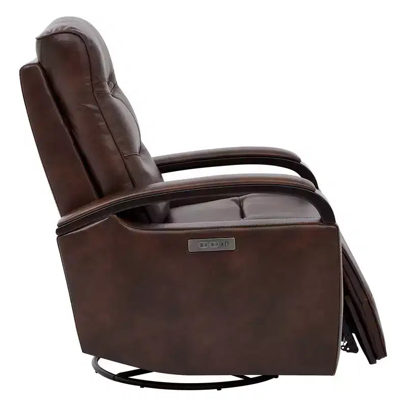 Poltrona reclinabile girevole con movimento a dondolo Spruce & Spring Leather Power con poggiatesta motorizzato