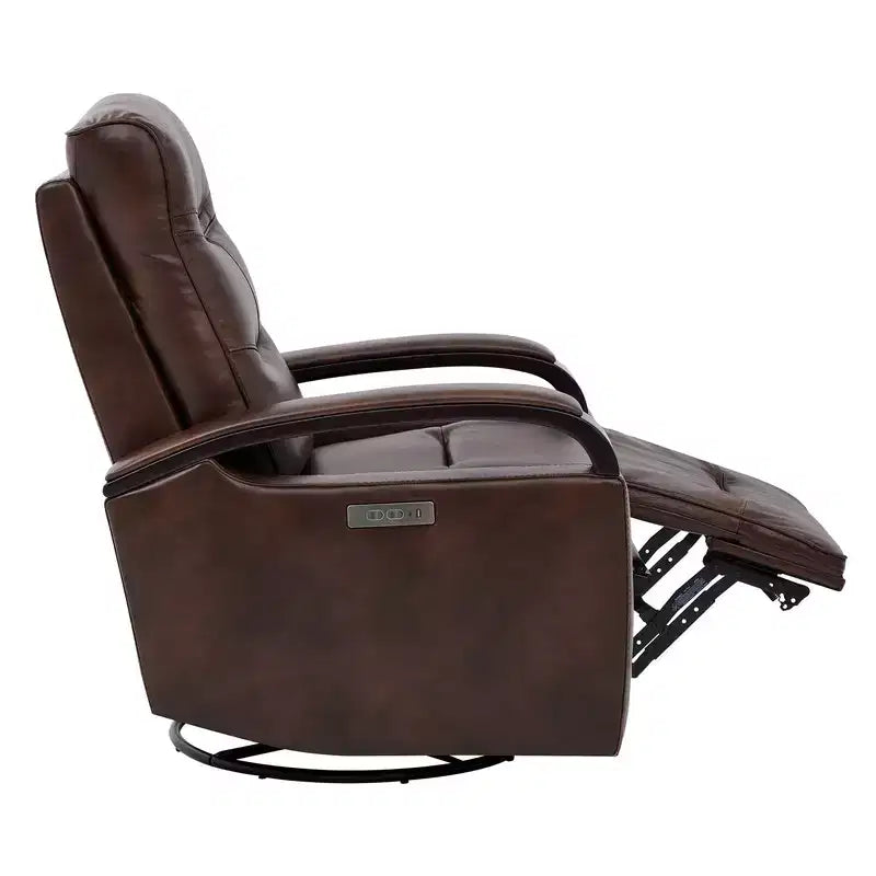 Poltrona reclinabile girevole con movimento a dondolo Spruce & Spring Leather Power con poggiatesta motorizzato