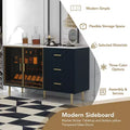 Bellemave Modern Sideboard Buffet Cabinet with Tempered Glass Doors and Drawers, Storage Cabinet with Adjustable Shelves, Navy Blue