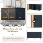 Bellemave Madia/Credenza Moderna con Ante in Vetro Temperato e Cassetti, Mobile Contenitore con Ripiani Regolabili, Blu Scuro