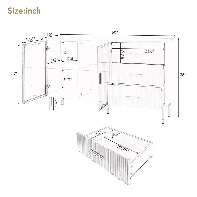 Bellemave Madia/Credenza Moderna con Ante in Vetro Temperato e Cassetti, Mobile Contenitore con Ripiani Regolabili, Blu Scuro