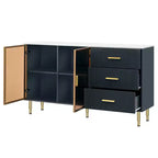 Bellemave Madia/Credenza Moderna con Ante in Vetro Temperato e Cassetti, Mobile Contenitore con Ripiani Regolabili, Blu Scuro