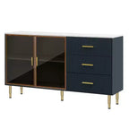 Bellemave Madia/Credenza Moderna con Ante in Vetro Temperato e Cassetti, Mobile Contenitore con Ripiani Regolabili, Blu Scuro